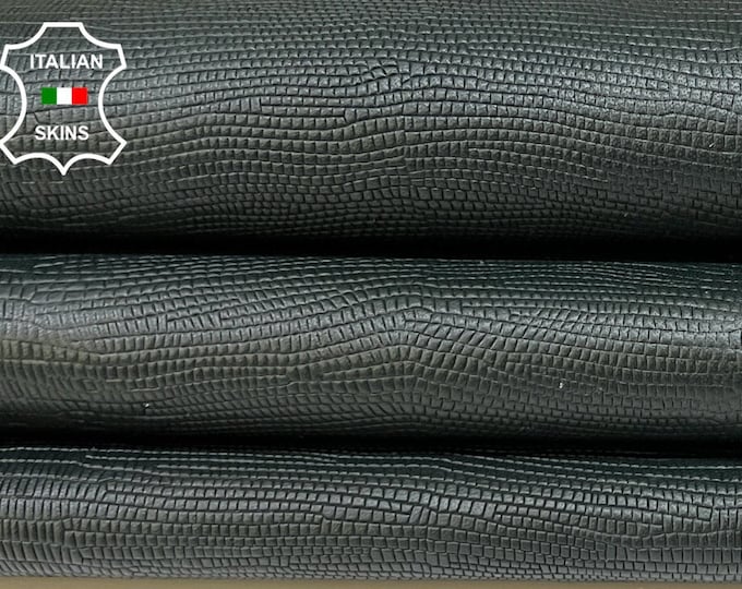 DARK PINE GREEN Tejus Reptile Textured Embossed Print On Vegetable Tan Thick Italian Lambskin Sheep Leather hides skins 9+sqf 1.1mm #B8777