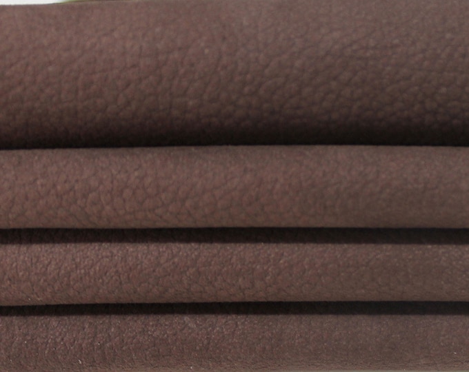 COCOA BROWN NABUCK pebble grain grainy soft Italian Calfskin Calf cow leather material for sewing skins hides 4-7sqf 0.8mm #A6365