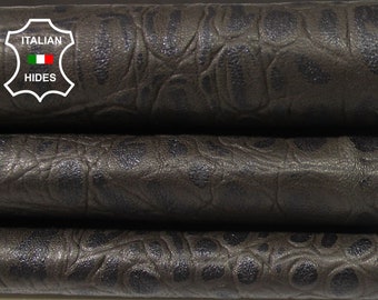 CROCODILE DARK BROWN antiqued embossed textured soft Italian Lambskin Lamb Sheep leather material for sewing skin hide 7sqf 0.7mm #A4825