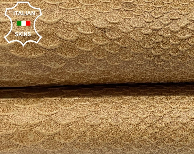 NATURAL SAND BROWN Snake Embossed Print Textured Vintage Vegetable Tan On Strong Italian Goatskin Goat Leather hides skin 5+sqf 1.0mm #B1918