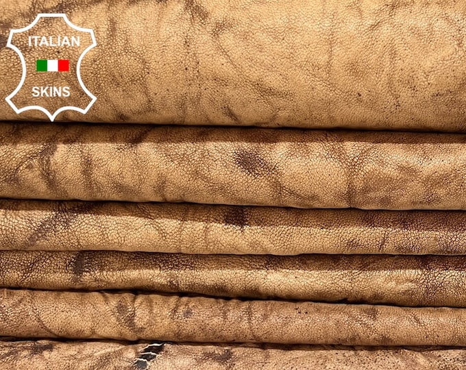 WASHED BROWN VEGETABLE Tan Vintage Look Thick Soft Italian Lambskin Lamb Sheep Leather pack  3 hides skins total 16sqf 1.2mm #B6783