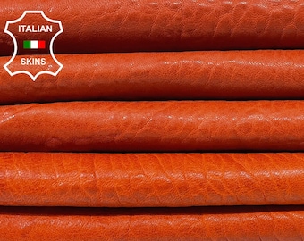 ORANGE WASHED BUBBLY Grainy Vegetable Tan Thick Italian Lambskin Lamb Sheep Leather hides pack 2 skins total 10sqf 1.3mm #B805
