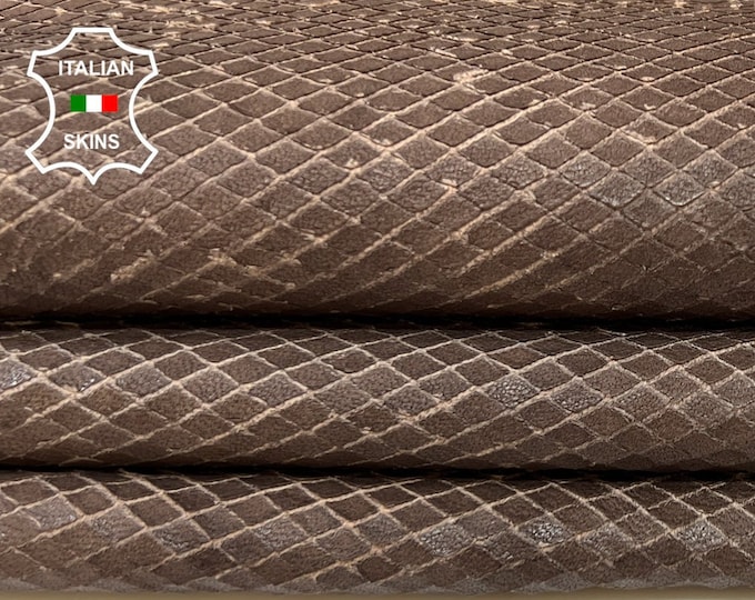 BROWN SCALES TEXTURED Vintage Look Vegetable Tan soft Italian lambskin lamb sheep leather hide hides skin skins 7sqf 1.0mm #A9722