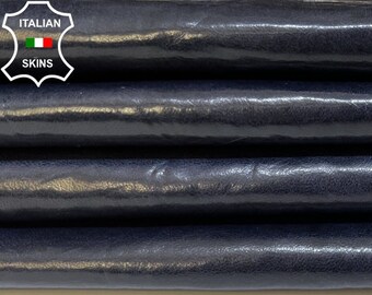 DARK BLUE ANTIQUED Shiny Rustic Look Vegetable Tan Soft Italian Lambskin Lamb Sheep Leather pack 2 hides skins total 16sqf 0.7mm #B4903