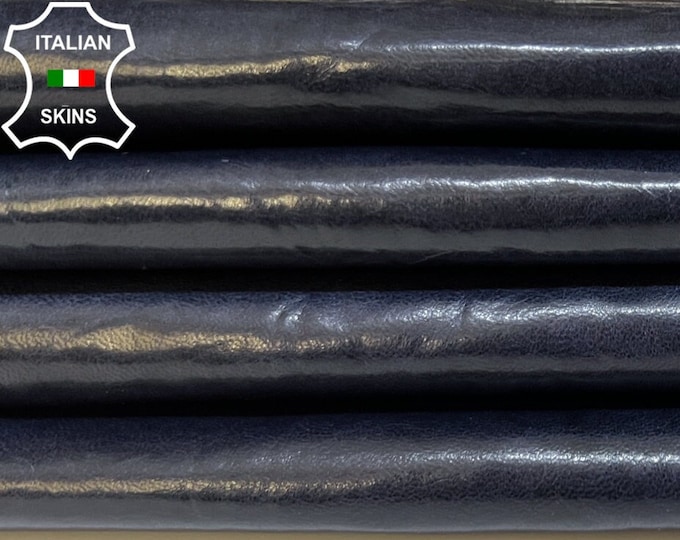 DARK BLUE ANTIQUED Shiny Rustic Look Vegetable Tan Soft Italian Lambskin Lamb Sheep Leather pack 2 hides skins total 16sqf 0.7mm #B4903