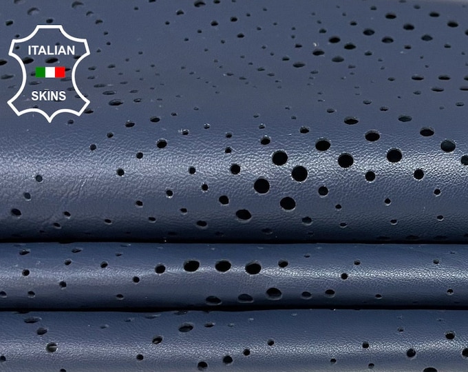 BLUE CIRCLES PERFORATED  soft Italian Lambskin Lamb Sheep leather hide hides skin skins 6+sqf 0.6mm #A9809