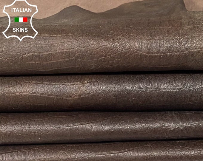 BROWN CROCODILE EMBOSSED Textured on Italian lambskin lamb sheep leather hide hides skin skins 10sqf 0.7mm #A9794