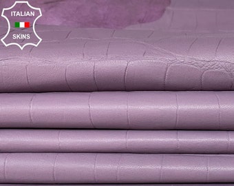 LAVENDER MAUVE PURPLE Crocodile Embossed Textured on soft Italian Lambskin Lamb Sheep leather hides pack 2 skins total 18sqf 0.5mm #B25