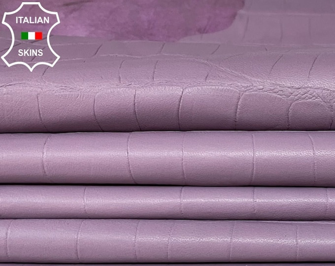 LAVENDER MAUVE PURPLE Crocodile Embossed Textured on soft Italian Lambskin Lamb Sheep leather hides pack 2 skins total 18sqf 0.5mm #B25