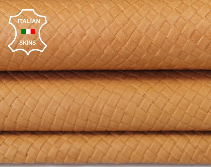 WOVEN SAND TAN Naked Natural textured embossed vegetable tan Italian Goatskin Goat Leather skin skins hide hides 5-8sqf 0.8mm #A6644