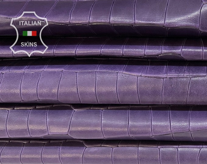 PURPLE ANTIQUED Crocodile Textured Embossed Print on vegetable tan Vintage Italian Lambskin  leather pack 2 hides total 16sqf 0.7mm #B7927