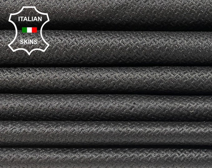 BLACK TEXTURED EMBOSSED Soft Italian Lambskin Lamb Sheep Leather hides pack 4 skins total 20sqf 0.6mm #B1189