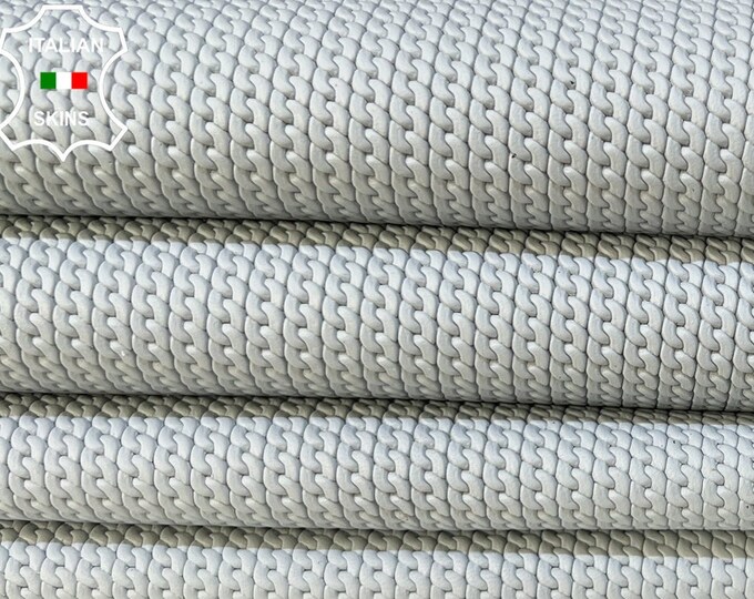 Light BLUISH GREY CHAIN Textured Embossed Print On Thick Italian Goatskin Goat Leather pack 2 hides skins total 18sqf 1.2mm #B8831