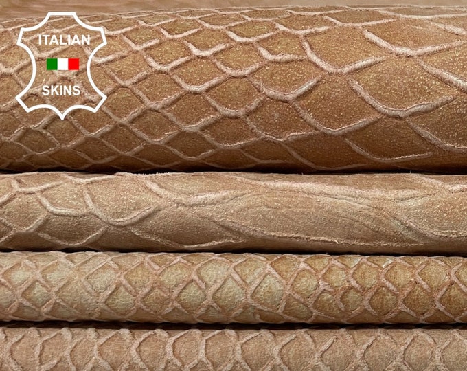 SAND BROWN SNAKE Textured Embossed Print Distressed Vintage On Thin Soft Lambskin Lamb Sheep Leather pack 2 skins total 10sqf 0.6mm #B2135