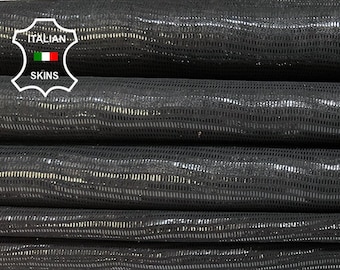 BLACK SUEDE STRETCH Lizard Reptile Print On Soft Italian Lambskin Lamb Sheep Leather pack 2 hides skins total 9+sqf 0.8mm #B6517
