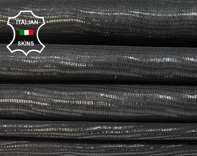 BLACK SUEDE STRETCH Lizard Reptile Print On Soft Italian Lambskin Lamb Sheep Leather pack 2 hides skins total 9+sqf 0.8mm #B6517