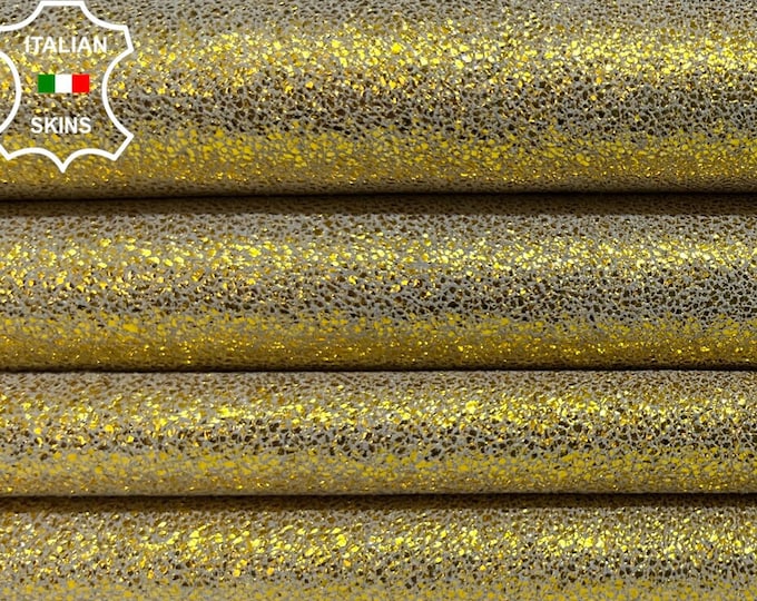 METALLIC YELLOW SHIMMER Cracked Vintage Look Soft Italian Goatskin Goat Leather pack 2 hides skins total 10sqf 1.0mm #B6622