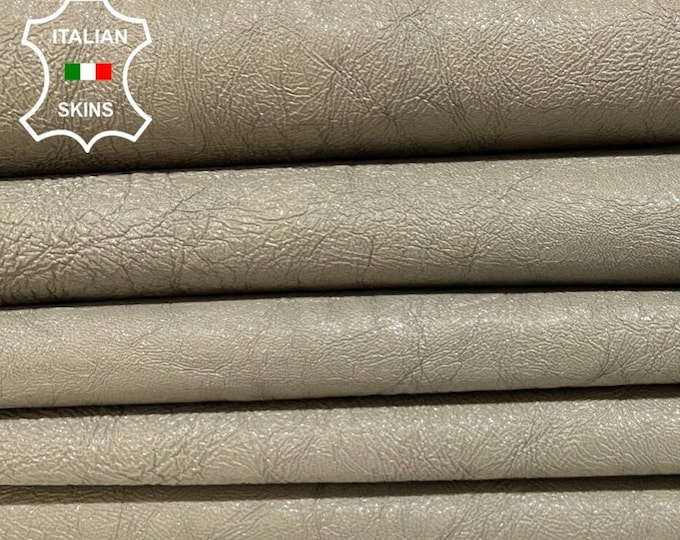 PATENT KHAKI GRAY Washed Crinkled Matte Coated Rough Thick Italian Goatskin Goat Leather pack 3 hides skins total 18sqf 1.6mm #B5809