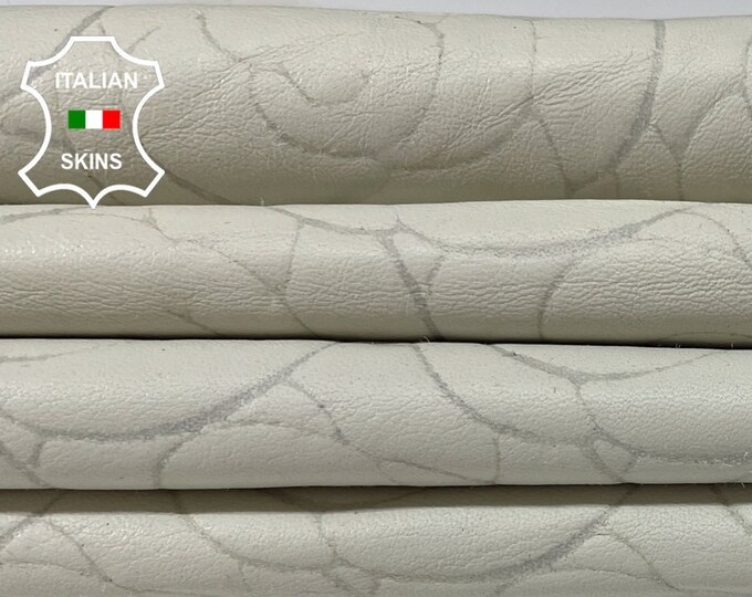 FLOWERS EMBOSSED PRINT On Bones Ivory Soft Italian Lambskin Lamb Sheep Leather hides pack 4 skins total 16sqf 0.7mm #B2101