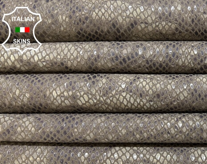 TAUPE GRAY STRETCH Snake Print On Soft Italian Lambskin Lamb Sheep Leather pack 2 hides skins total 10+sqf 0.8mm #B6518