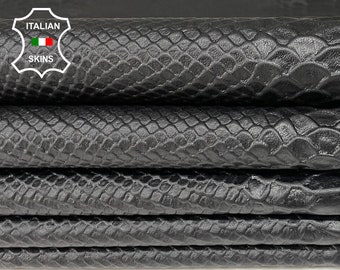 BLACK SNAKE EMBOSSED printed textured on soft Italian Lambskin Lamb Sheep leather pack 2 skins total 11+sqf 0.8mm #A8776