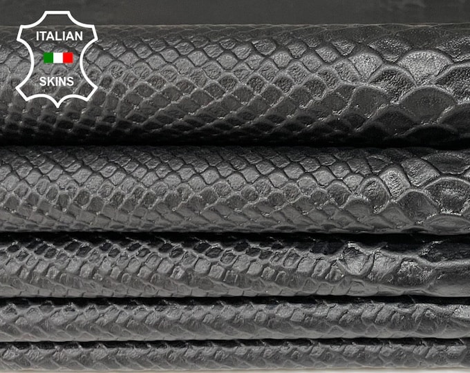 BLACK SNAKE EMBOSSED printed textured on soft Italian Lambskin Lamb Sheep leather pack 2 skins total 11+sqf 0.8mm #A8776