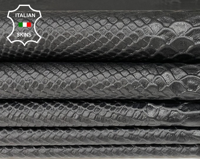 BLACK SNAKE EMBOSSED printed textured on soft Italian Lambskin Lamb Sheep leather pack 2 skins total 15sqf 0.8mm #A8776