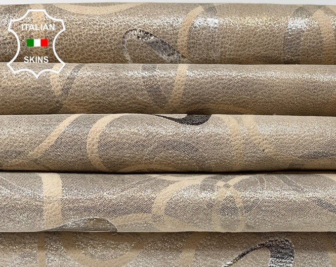 BEIGE PEARLIZED PRINTED Thin Soft Italian Lambskin Lamb Sheep Leather hides hide skin skins 6sqf 0.4mm #B412