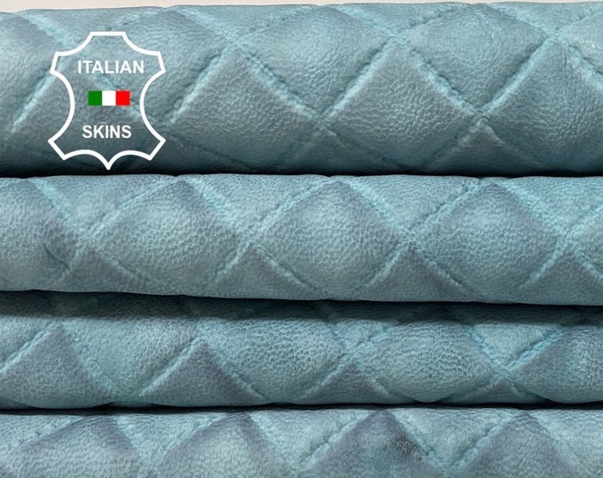 NATURAL BLUE STRETCH Quilted texture Print Italian Lambskin Lamb Sheep Leather hides hide skin skins 7sqf 0.8mm #B1038