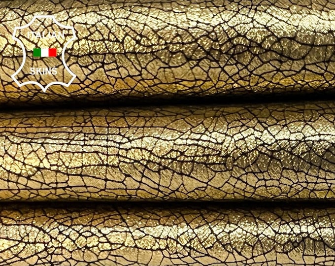 METALLIC OLD GOLD Crackled Soft Italian Goatskin Goat Leather hide hides skin skins 3+sqf 0.7mm #B5462