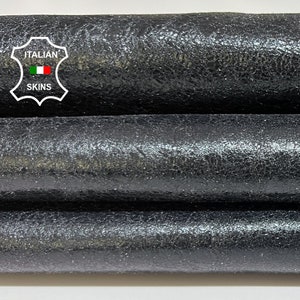 BLACK CRACKLED SHINY Vintage Look Italian Goatskin Goat leather hide hides skin skins 6sqf 0.9mm #B3833