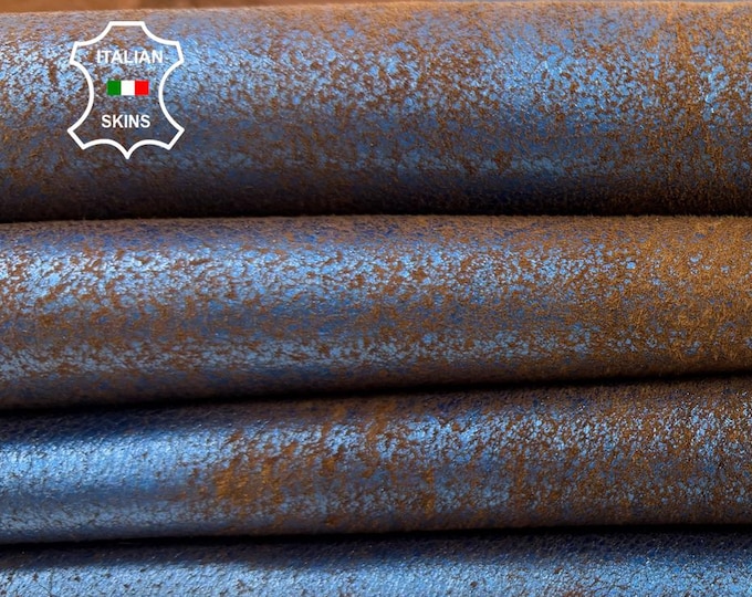 Delivered Duty Paid-METALLIC BLUE Cracked Very Vintage Look thick Soft Italian Lamb leather pack 2 skins total 10+sqf 1.2mm #C6621
