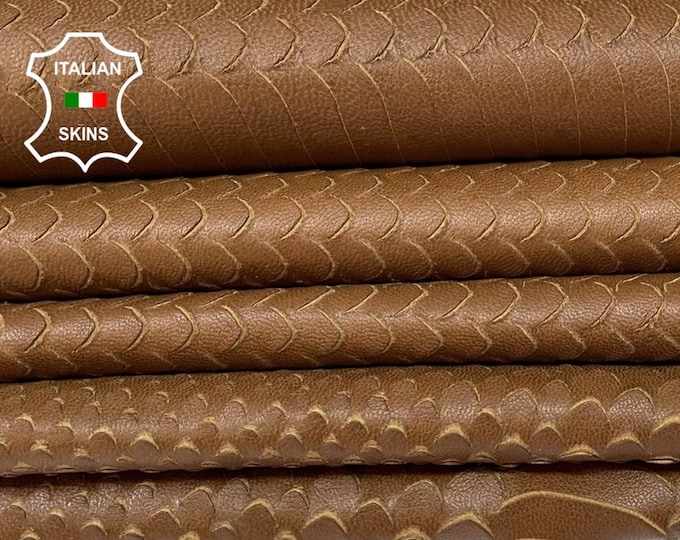 BROWN SNAKE TEXTURED Scales on soft Italian Lambskin Lamb Sheep Leather hides pack 2 skins total 12sqf 0.9mm #B139