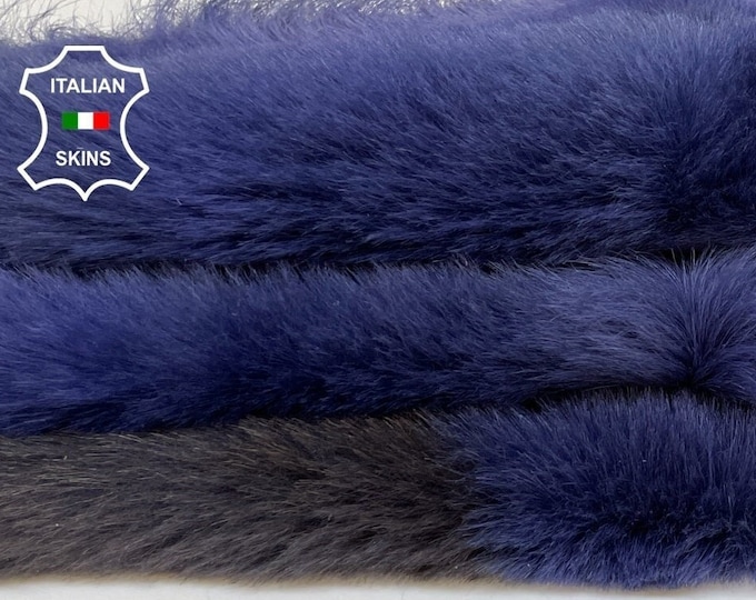 BLUE DISTRESSED sheepskin shearling fur hairy sheep one side usable Italian leather skin hide 19"x23" #A9224