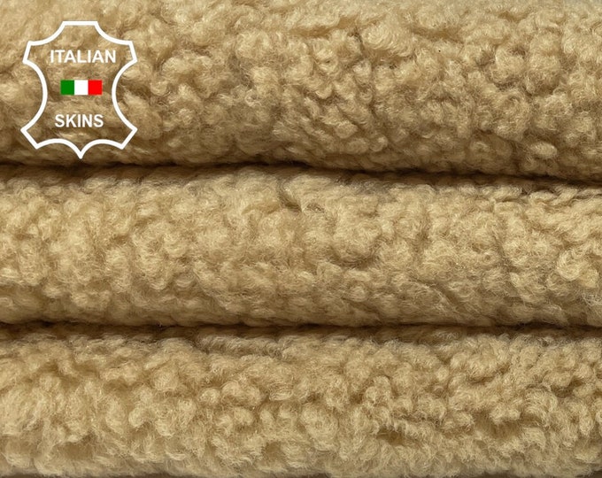 SANDY BEIGE Soft sheepskin shearling fur hairy sheep 1 side usable Italian leather skin  skins hide hides 19"x30"  #B632