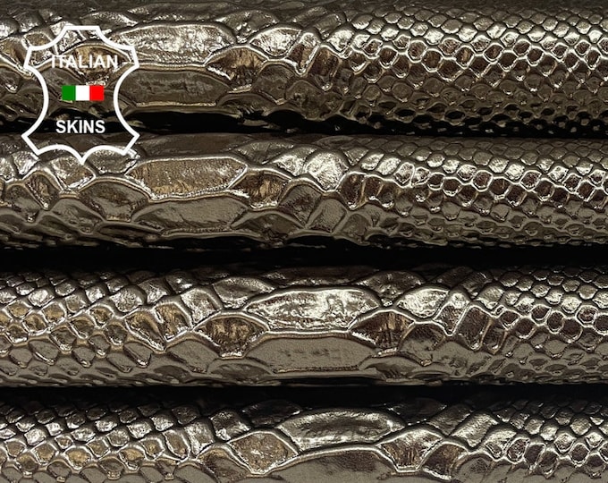 METALLIC BRONZE SNAKE Textured Embossed Print On Italian Goatskin Goat Leather hides pack 2 skins total 12+sqf 0.8mm #B1472