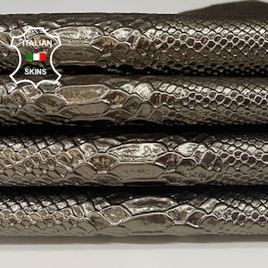 METALLIC BRONZE SNAKE Textured Embossed Print On Italian Goatskin Goat Leather hides pack 2 skins total 12+sqf 0.8mm #B1472
