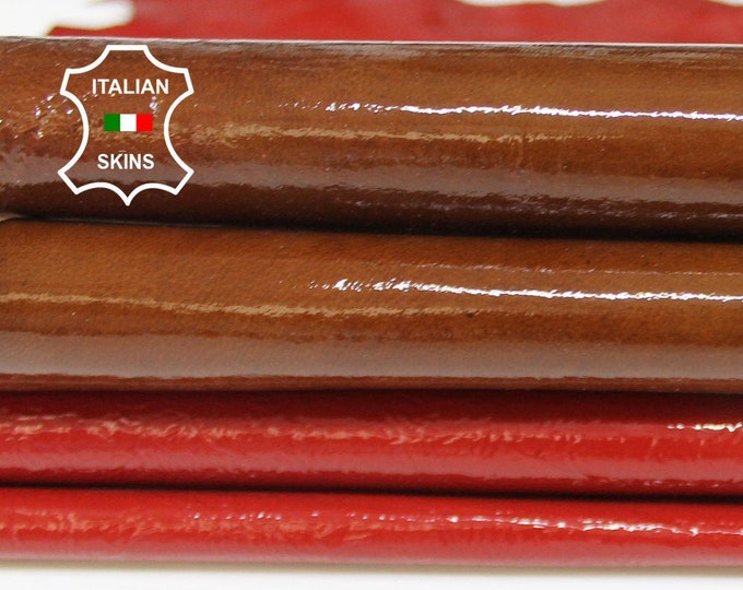 PATENT RED & BROWN Italian Goatskin Goat leather material crafts craft 2 skins hides total 10sqf 0.7mm #A6744