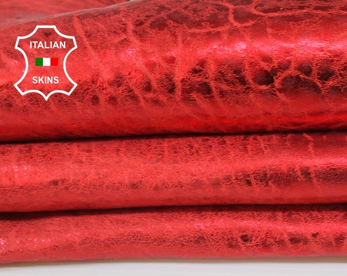 METALLIC RED bubbly grainy textured vintage look vegetable tan thick Lambskin Lamb Sheep leather skin hide skins hides 4-5sqf 1.5mm #A7215