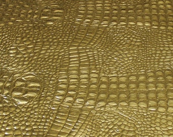 METALLIC GOLD CROCODILE Alligator embossed textured on Italian Goatskin leather 12 skins hides total 75-80sqf 0.8mm