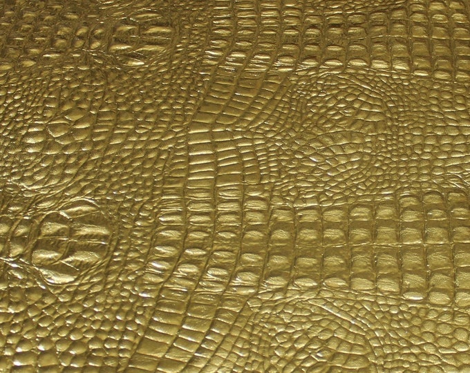 METALLIC GOLD CROCODILE Alligator embossed textured on Italian Goatskin leather 12 skins hides total 75-80sqf 0.8mm