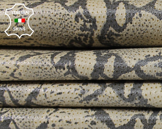 GREY PYTHON SNAKE print on Beige Italian Lambskin Lamb sheep leather 2 skins hides total 15sqf 0.6mm #A8881