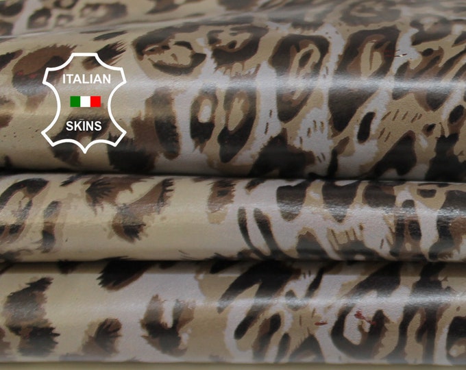 LEOPARD KHAKI & TAUPE print textured on wine red Italian Lambskin Lamb Sheep leather skin hide skins hides 9sqf 1.0mm #A6858