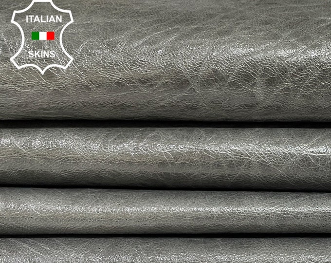 NATURAL GRAY ANTIQUED Shiny Crinkled Vegetable Tan Soft Italian Lambskin Lamb Sheep Leather hides hide skin skins 5+sqf 0.8mm #B1664