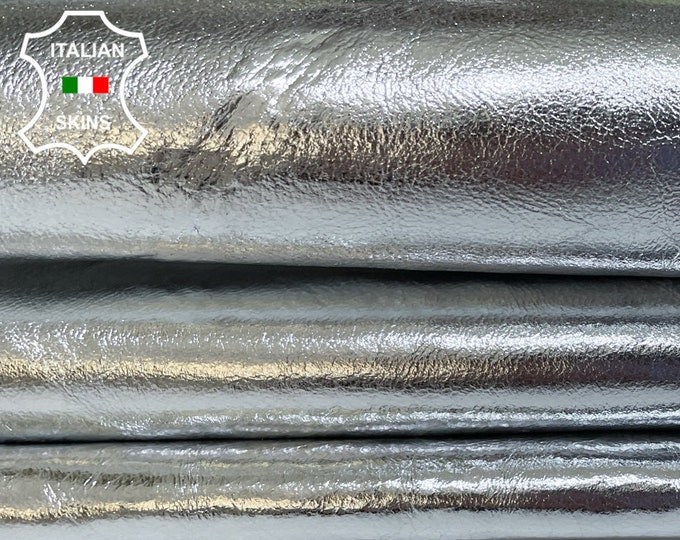 METALLIC SILVER CRINKLED Thick Italian Lambskin Lamb Sheep Leather hides hide skin skins 9sqf 0.8mm #B2486