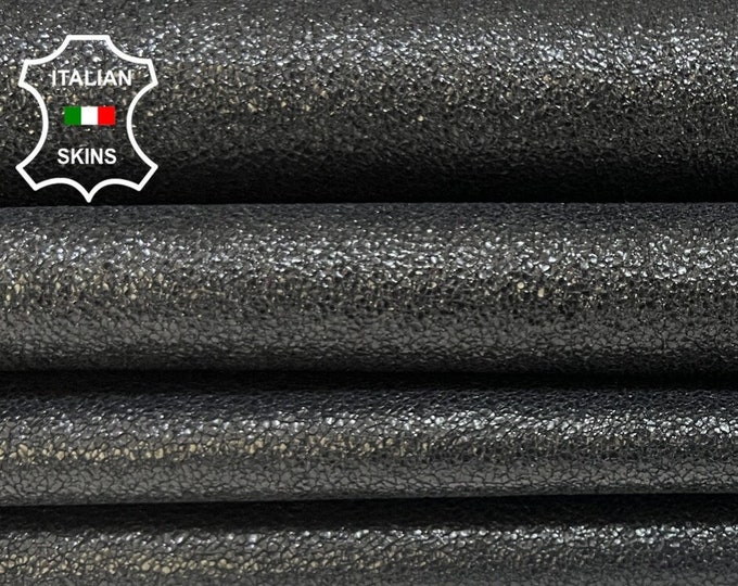 METALLIC ANTHRACITE BLACK Crackled Soft Italian Goatskin Goat Leather pack 2 hides skins total 7+sqf 0.7mm #B5572