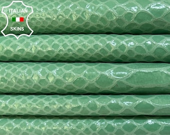 MINT GREEN SNAKE Shiny Print On Thin Soft Italian Lambskin Lamb Sheep leather pack 2 hides skins total 10+sqf 0.6mm #B5073