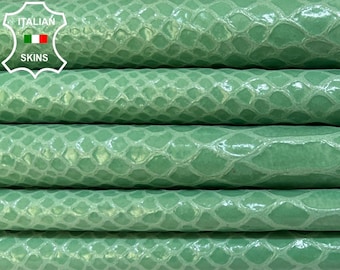 MINT GREEN SNAKE Shiny Print On Thin Soft Italian Lambskin Lamb Sheep leather pack 2 hides skins total 10+sqf 0.6mm #B5073