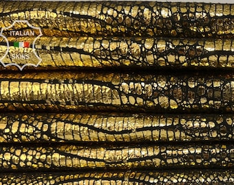 METALLIC BRASS Old GOLD Tejus Reptile Print On Soft Italian Goatskin Goat Leather pack 2 hides skins total 9+sqf 1.0mm #B7861