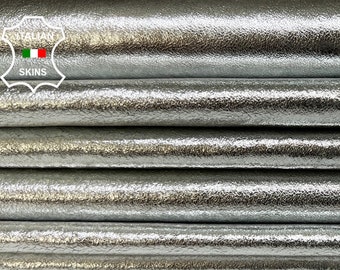 Delivered Duty Paid-METALLIC SILVER DOUBLE Face On Black Thin Soft Lamb Leather pack 2 skins total 10sqf 0.4mm #B6585